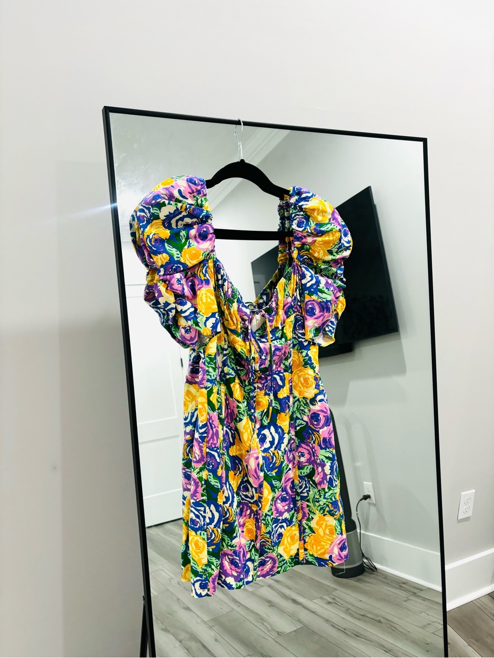 Zara Floral Mini Dress in Yellow, Purple, Green